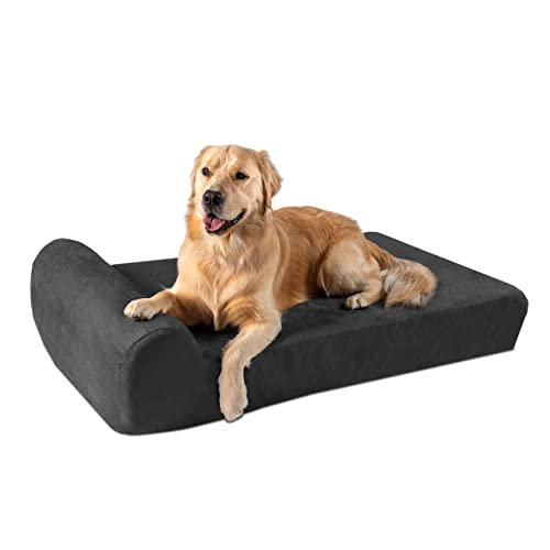 Big Barker Elevated Orthopedic Dog Bed w/Headrest - 7” for Large Dogs w/Washable Microsuede Cover - Made in The USA w/ 10-Year Warranty (Headrest, Large, Charcoal)