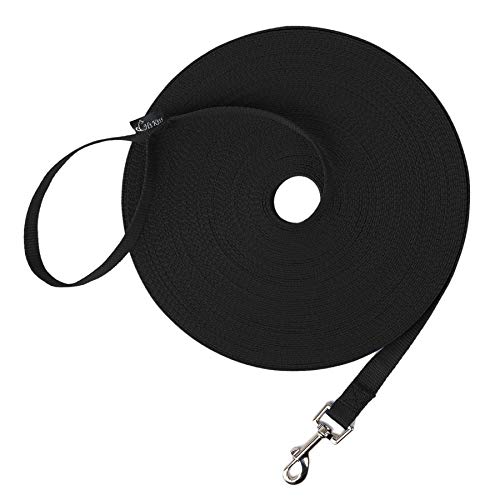 Hi Kiss Dog/Puppy Obedience Recall Training Agility Lead - 15ft 20ft 30ft 50ft 100ft Leash Great for Training, Play, Camping, or Backyard Black