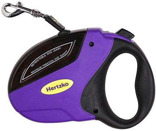 Hertzko Heavy Duty Retractable Dog Leash - Purple and Black, 16 Foot, Supports up to 110lbs - Ideal Retractable Dog Leashes for Small, Medium & Large Dogs, Heavy Duty Purple Dog Leash with Thick Rope