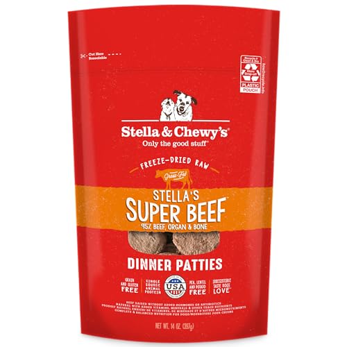 Stella & Chewy's Freeze Dried Raw Dinner Patties – Grain Free Dog Food, Protein Rich Stella’s Super Beef Recipe – 14 oz Bag