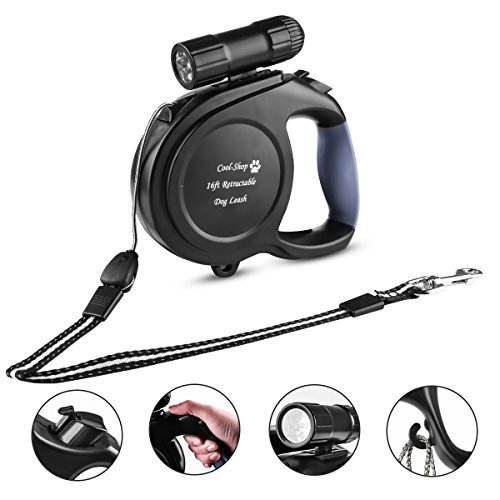 Cool-Shop 16ft Retractable Dog Leash with 9 LED Detachable Flashlight